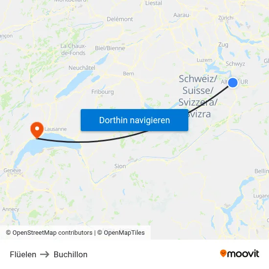Flüelen to Buchillon map