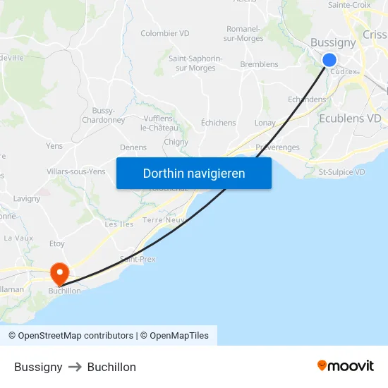 Bussigny to Buchillon map