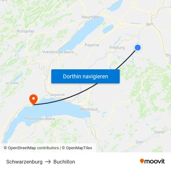 Schwarzenburg to Buchillon map