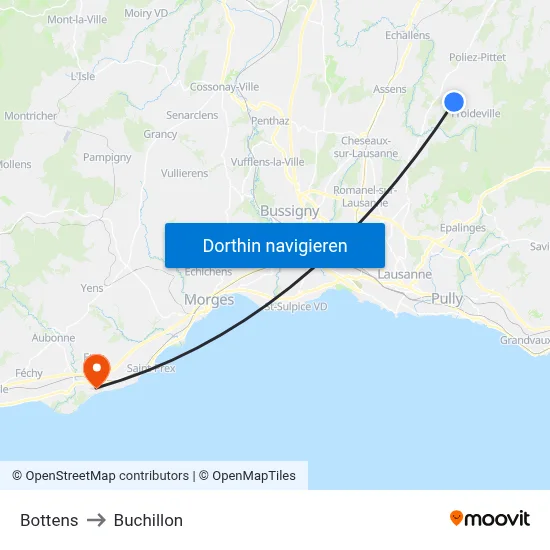 Bottens to Buchillon map