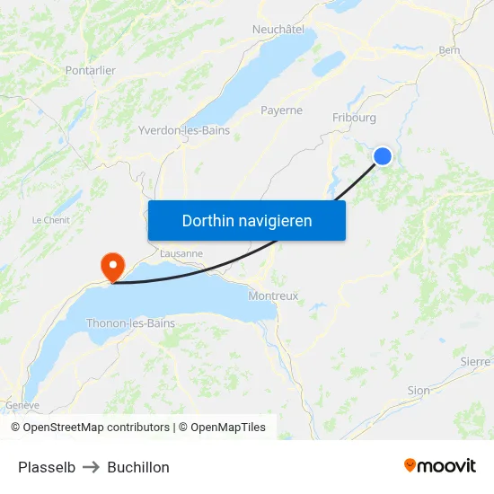Plasselb to Buchillon map