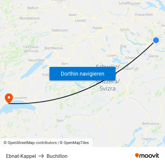 Ebnat-Kappel to Buchillon map