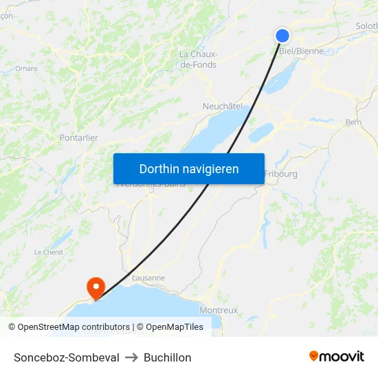 Sonceboz-Sombeval to Buchillon map