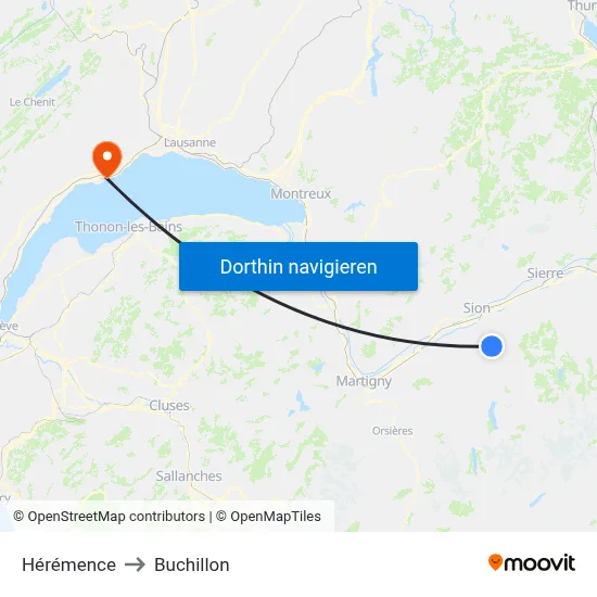 Hérémence to Buchillon map