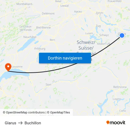 Glarus to Buchillon map