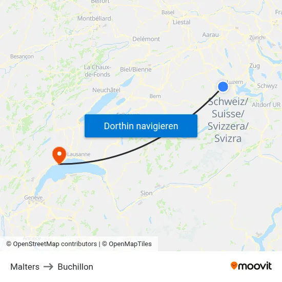 Malters to Buchillon map