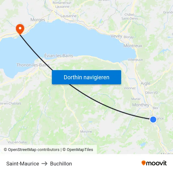 Saint-Maurice to Buchillon map