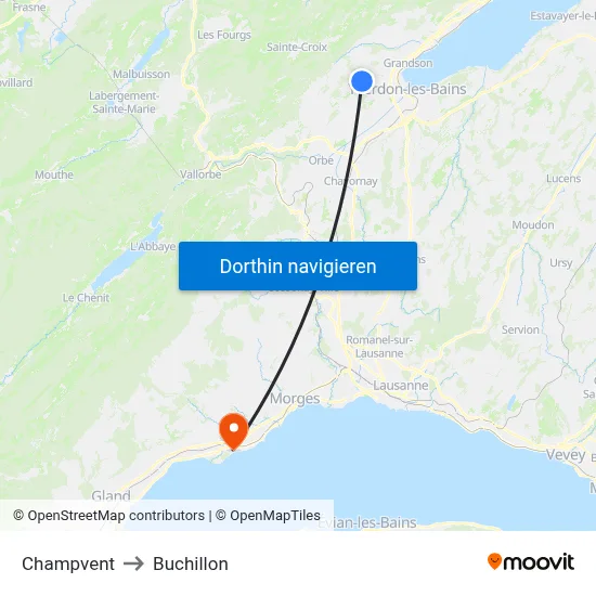 Champvent to Buchillon map