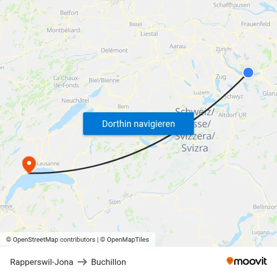 Rapperswil-Jona to Buchillon map
