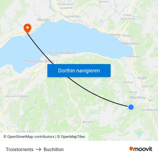 Troistorrents to Buchillon map