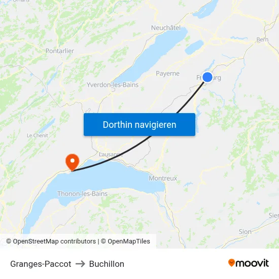 Granges-Paccot to Buchillon map