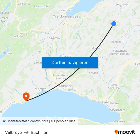 Valbroye to Buchillon map