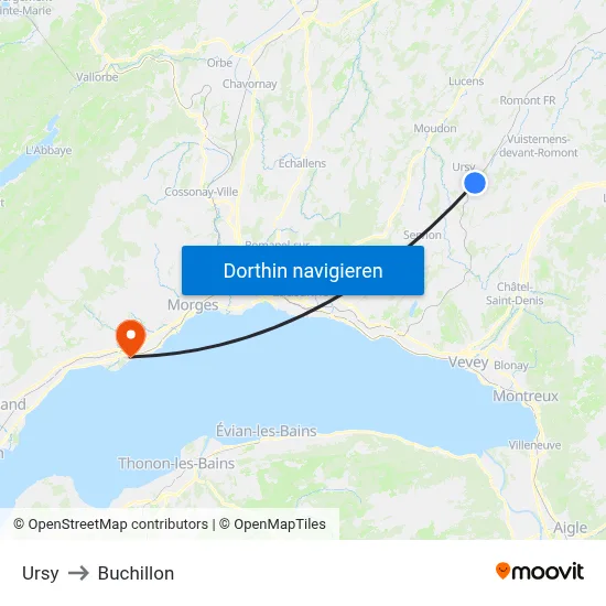 Ursy to Buchillon map