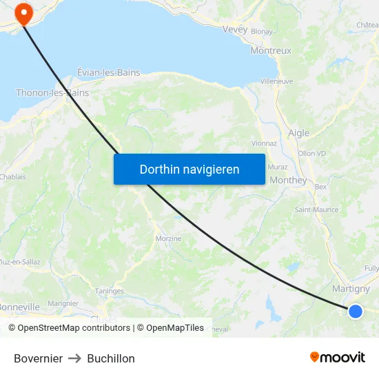 Bovernier to Buchillon map