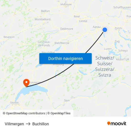 Villmergen to Buchillon map