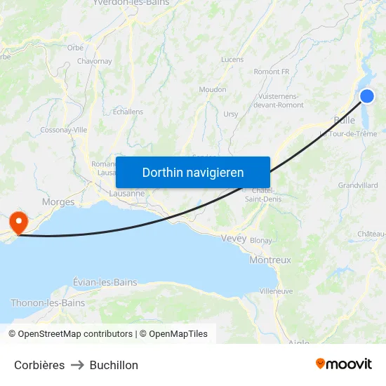 Corbières to Buchillon map