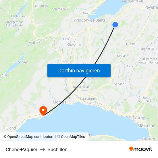 Chêne-Pâquier to Buchillon map