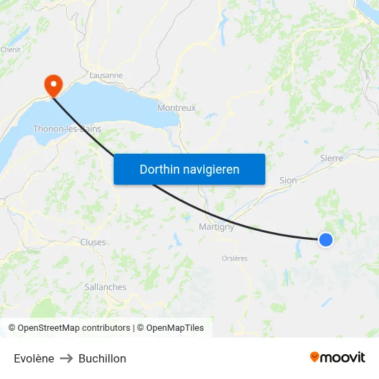 Evolène to Buchillon map