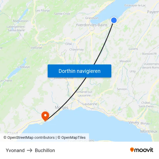Yvonand to Buchillon map