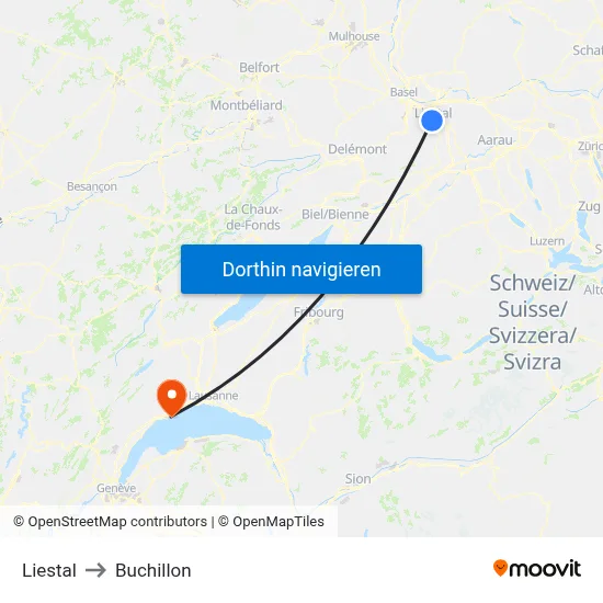 Liestal to Buchillon map