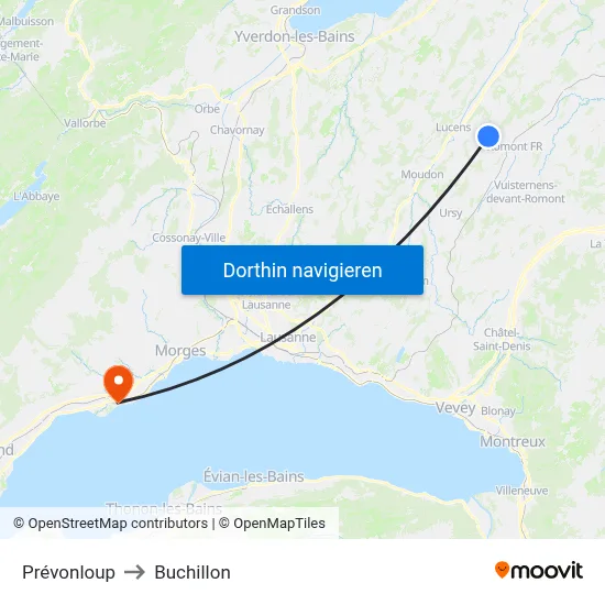 Prévonloup to Buchillon map