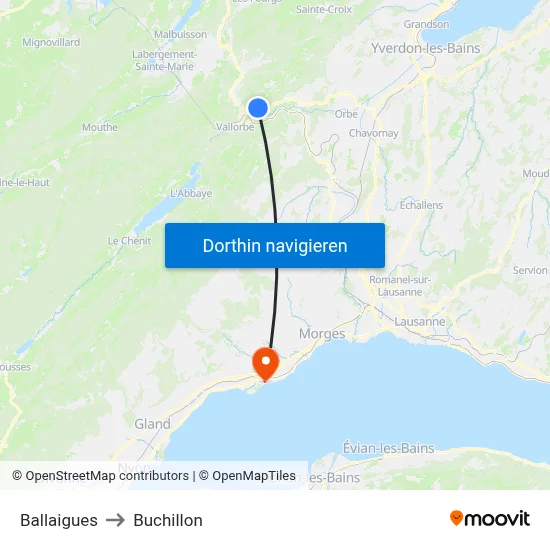 Ballaigues to Buchillon map