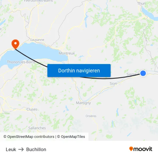 Leuk to Buchillon map