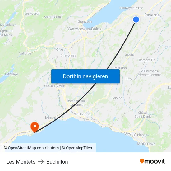 Les Montets to Buchillon map