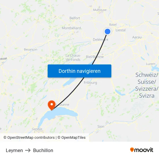 Leymen to Buchillon map