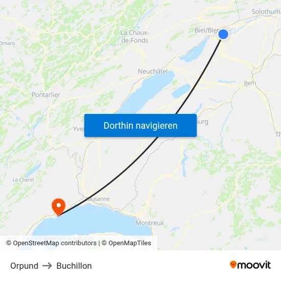 Orpund to Buchillon map