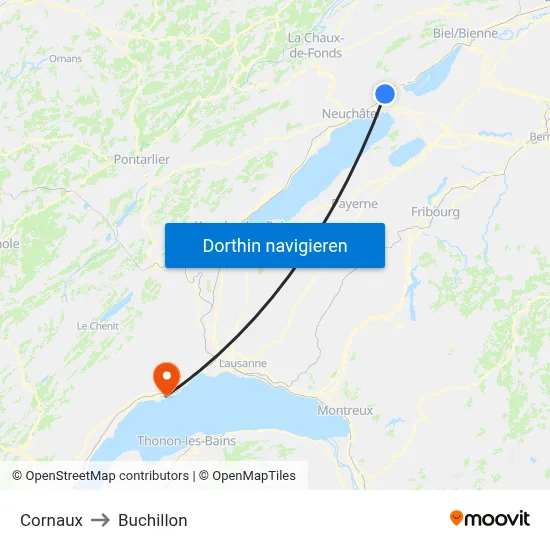 Cornaux to Buchillon map