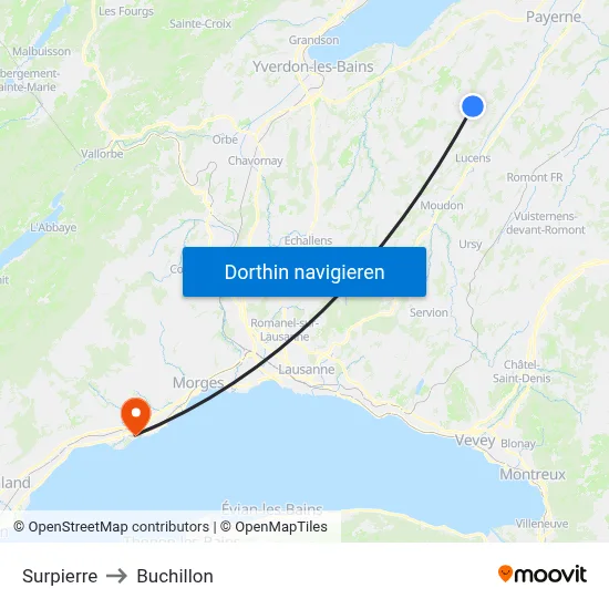 Surpierre to Buchillon map
