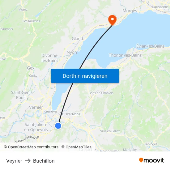 Veyrier to Buchillon map