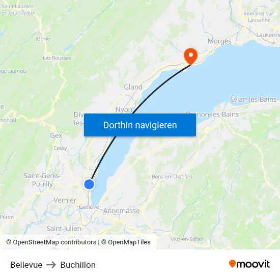 Bellevue to Buchillon map