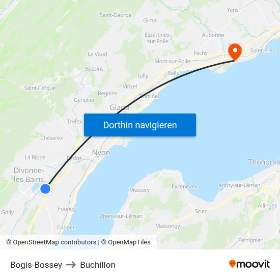 Bogis-Bossey to Buchillon map