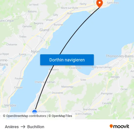 Anières to Buchillon map