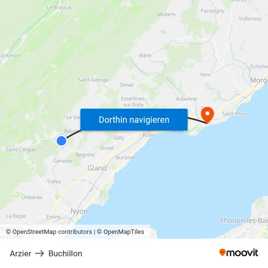 Arzier to Buchillon map