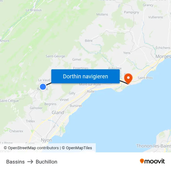 Bassins to Buchillon map