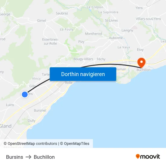 Bursins to Buchillon map