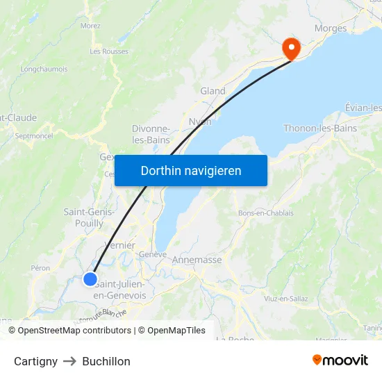 Cartigny to Buchillon map