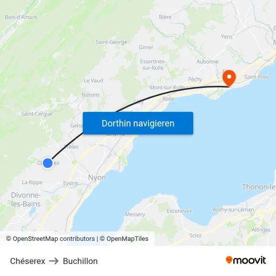 Chéserex to Buchillon map
