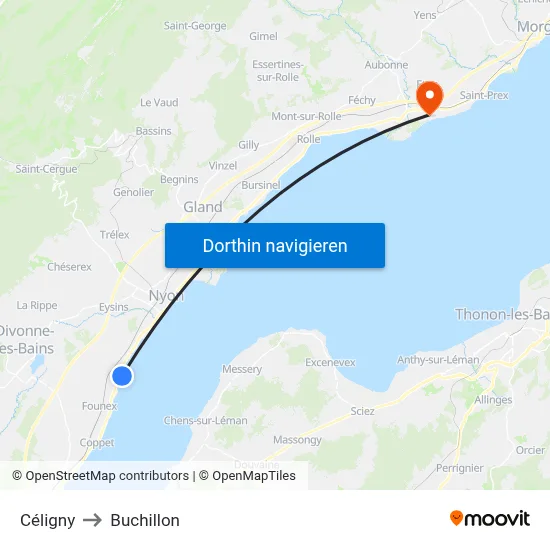 Céligny to Buchillon map