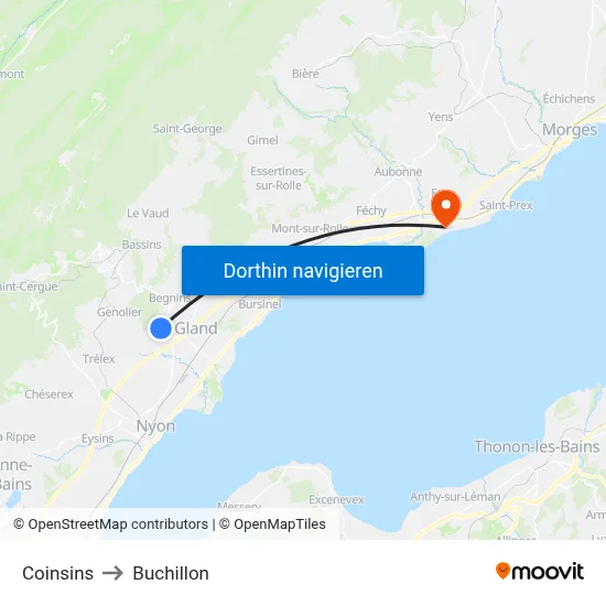 Coinsins to Buchillon map