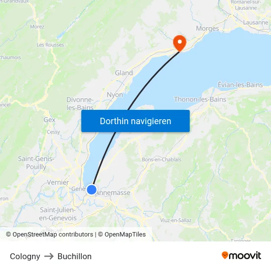 Cologny to Buchillon map