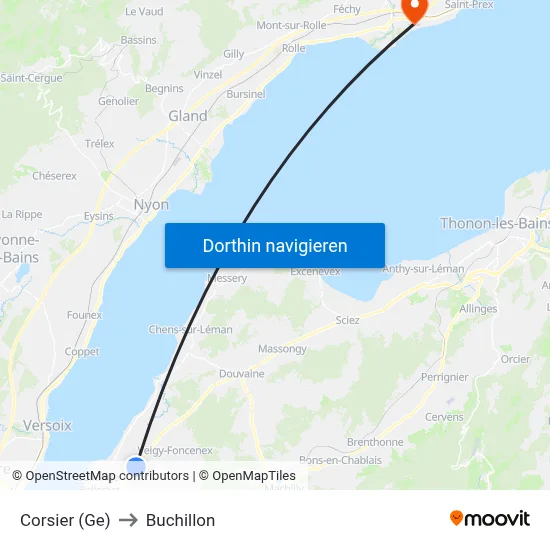 Corsier (Ge) to Buchillon map