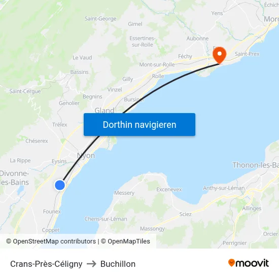 Crans-Près-Céligny to Buchillon map