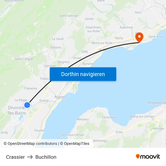 Crassier to Buchillon map