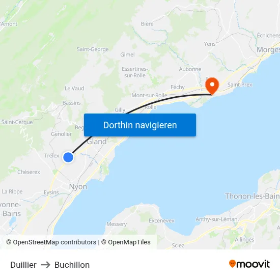 Duillier to Buchillon map