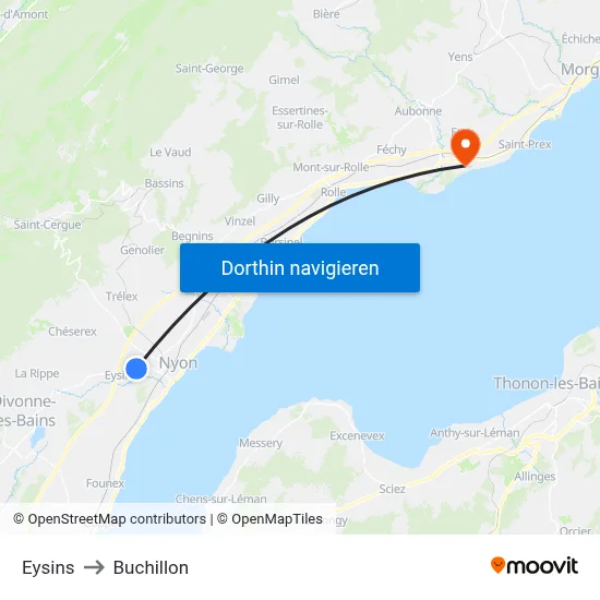 Eysins to Buchillon map