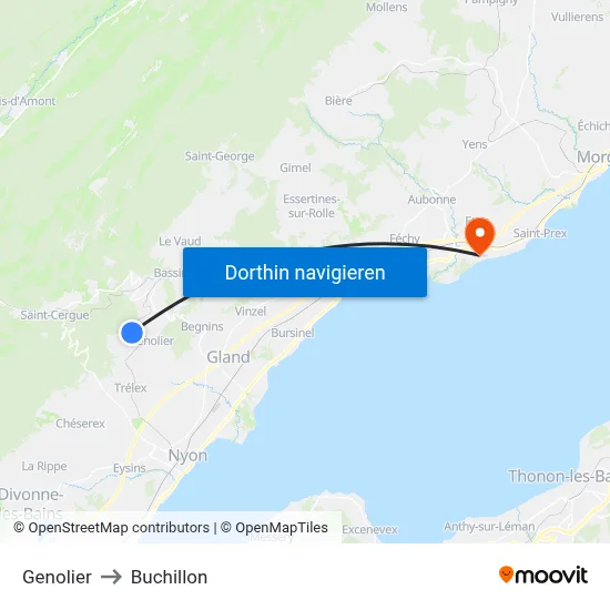Genolier to Buchillon map
